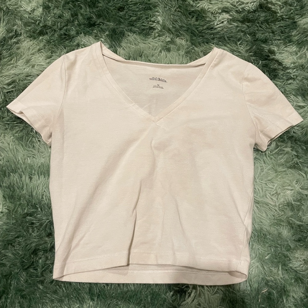 Wild Fable Off-White V-Neck Crop Top